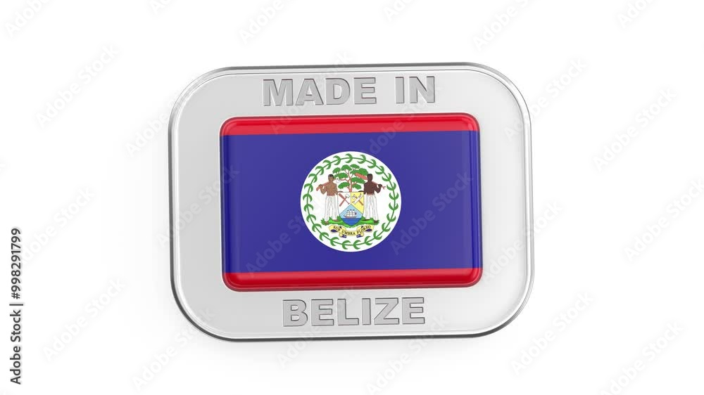 Made in Belize, silver badge with the flag of Belize
Made in Belize, silver badge with the flag of Belize