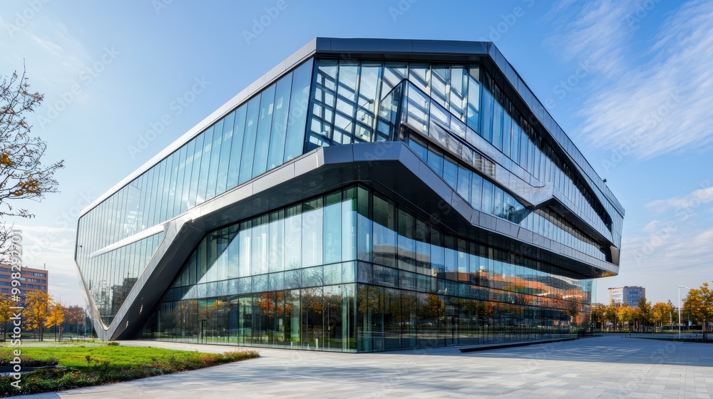 Naklejka premium Modern Angular Corporate Building with Glass Facade