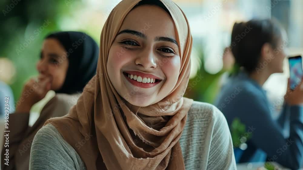 Smiling Woman in Hijab with Friends Smiling Woman in Hijab with Friends