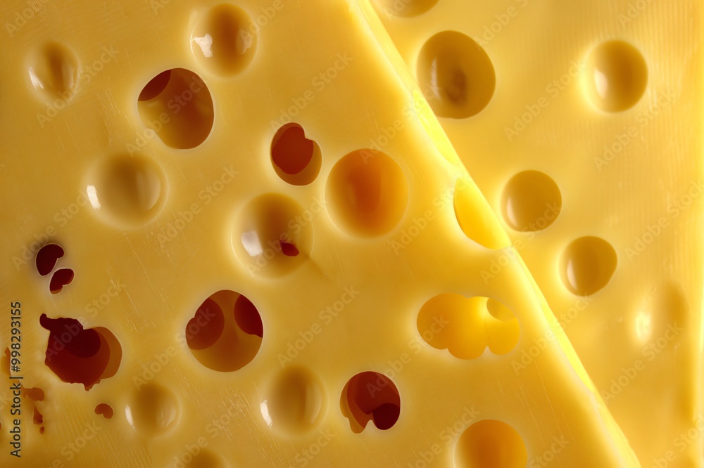 Close up of vibrant yellow swiss cheese slices creating a textured food background, perfect for a delicious snack or appetizer. Enjoy it at any meal or celebration Close up of vibrant yellow swiss cheese slices creating a textured food background, perfect for a delicious snack or appetizer. Enjoy it at any meal or celebration