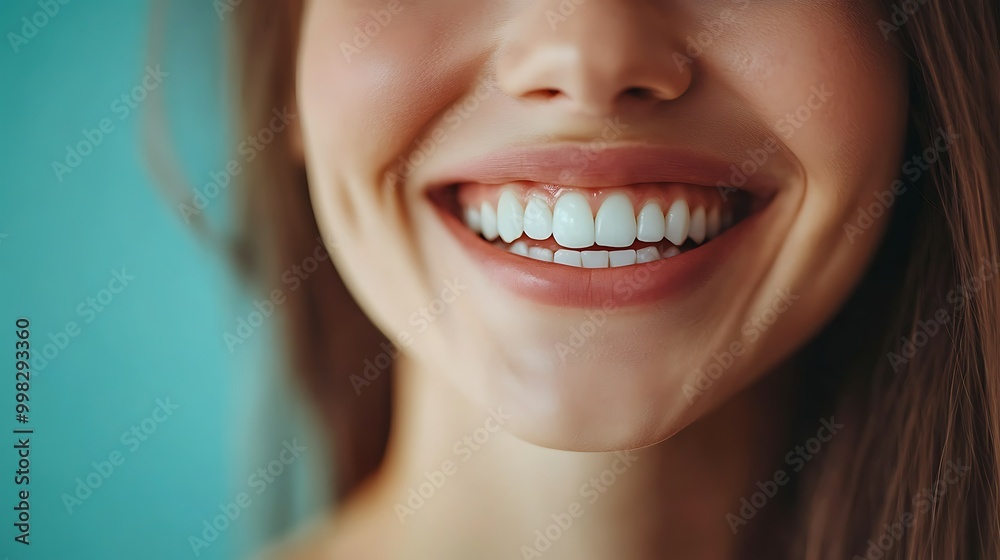 Close-up of a smiling woman showcasing bright teeth. Close-up of a smiling woman showcasing bright teeth.