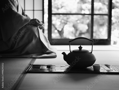 Tranquil Tea Ceremony: Japanese Tradition and Mindfulness by the Window