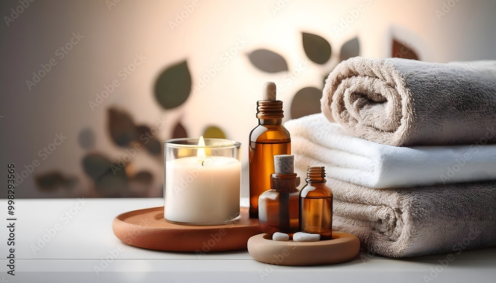 Spa Still Life with Aromatherapy and Towels Spa Still Life with Aromatherapy and Towels