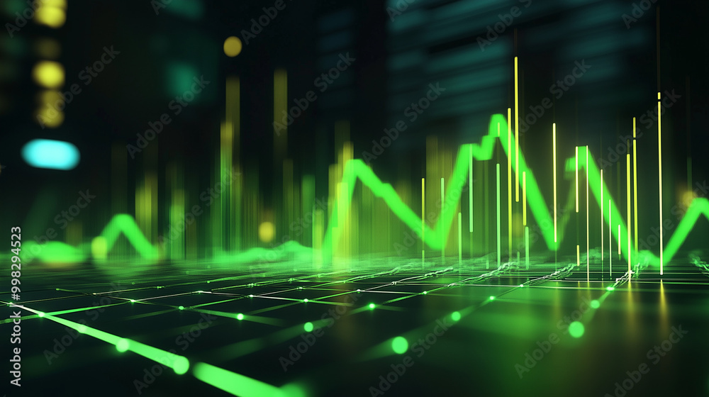 Trending green graph line in a futuristic finance backdrop Trending green graph line in a futuristic finance backdrop