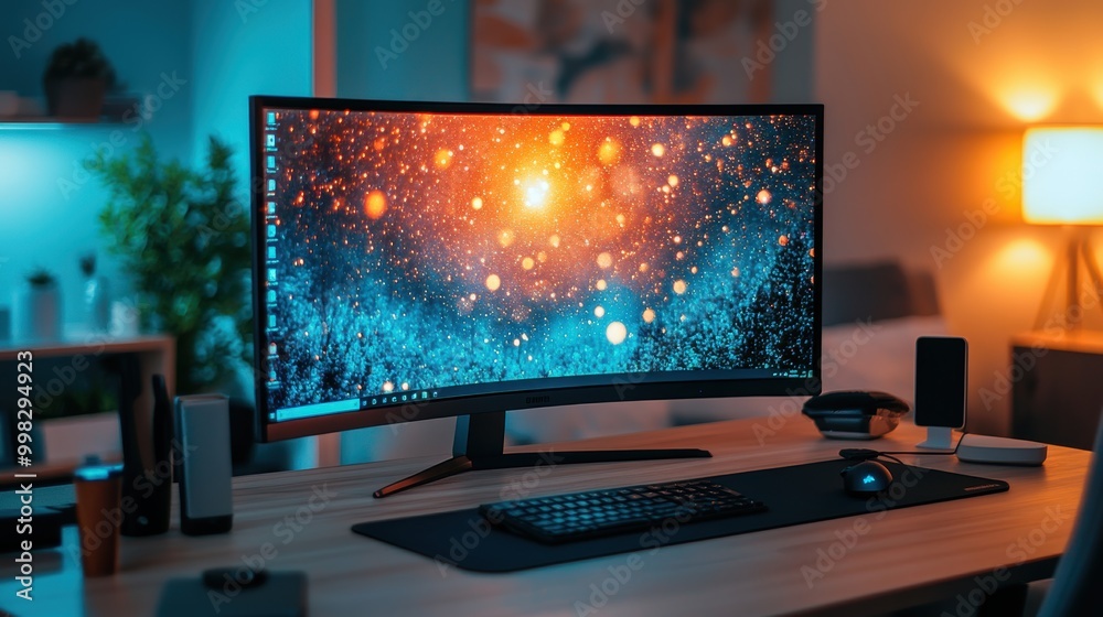 Modern Desktop Setup with Large Curved Monitor Modern Desktop Setup with Large Curved Monitor