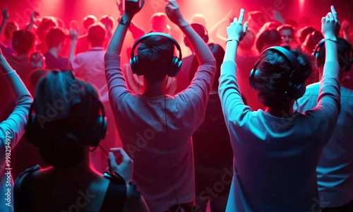 People dancing at a silent concert with headphones