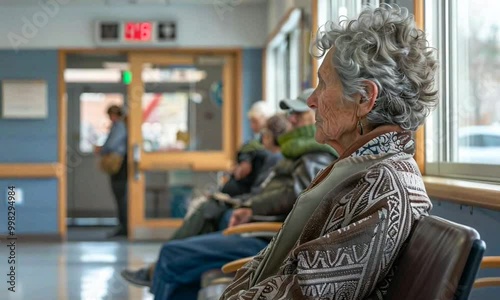 Senior woman waiting in a hospital waiting room