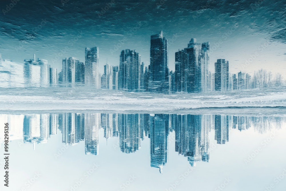 Fototapeta premium Upside-Down Reflection of a City Skyline in Water