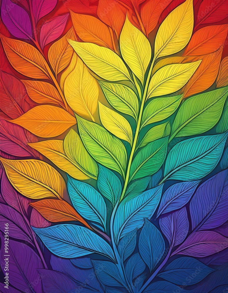 Rainbow leaves art print Rainbow leaves art print