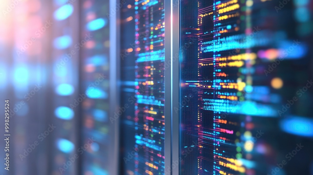 Data Center Server Racks with Luminous Code Data Center Server Racks with Luminous Code