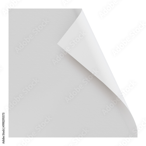 Blank Sheet of Paper with Curled Corner on Transparent Background