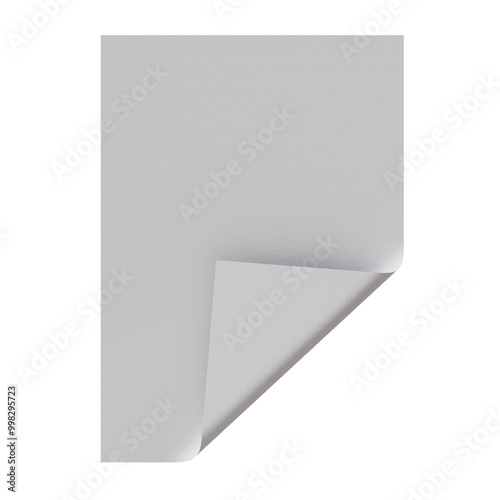 Blank Sheet of Paper with Curled Corner on Transparent Background