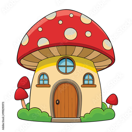 Whimsical Mushroom House Vector Illustration in Playful Cartoon Style