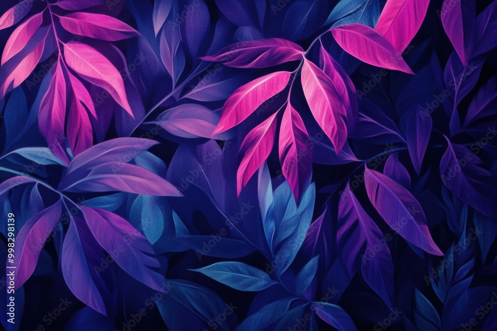 Fototapeta premium Lively violet leaves and glowing designs animation on a deep background
