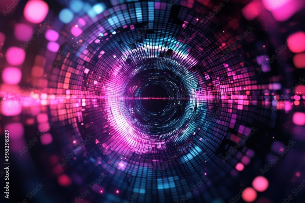 Rotating circular illusion on a digital pixelated background Rotating circular illusion on a digital pixelated background