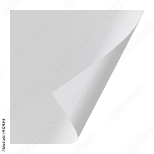 Blank Sheet of Paper with Curled Corner on Transparent Background