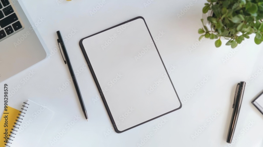 Minimalist Desk Setup with Tablet and Notebook Minimalist Desk Setup with Tablet and Notebook