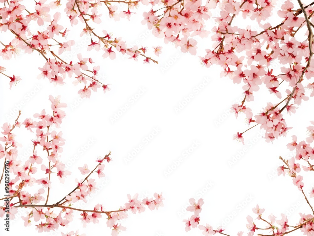 Fototapeta premium Cherry blossom frame in white background