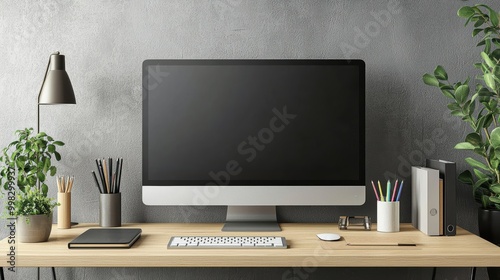 Modern Desktop Workspace with Large Monitor