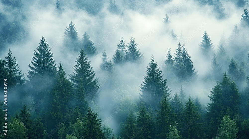 Dense forest covered in fog. Perfect for projects needing a mysterious and serene atmosphere. Dense forest covered in fog. Perfect for projects needing a mysterious and serene atmosphere.