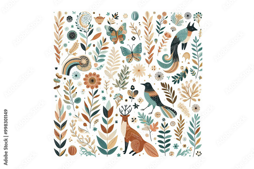 Obraz premium :Colorful Nature-Inspired Pattern design, white background