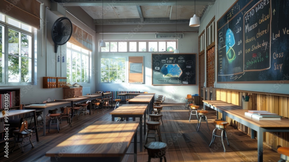 Classroom with interactive displays. Classroom with interactive displays.