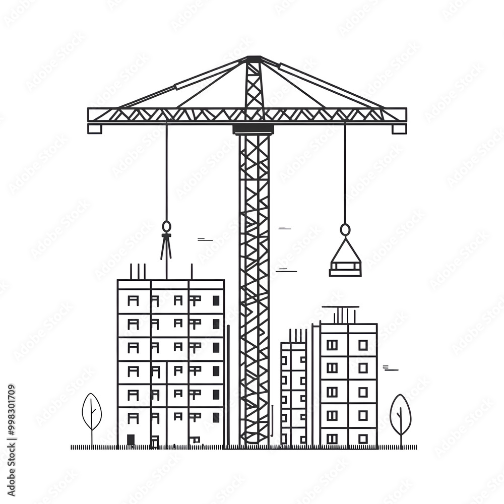 Obraz premium Construction Site with Tower Crane Illustration