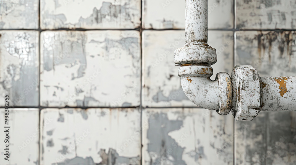 rustic damaged pipe. grey wall rustic damaged pipe. grey wall