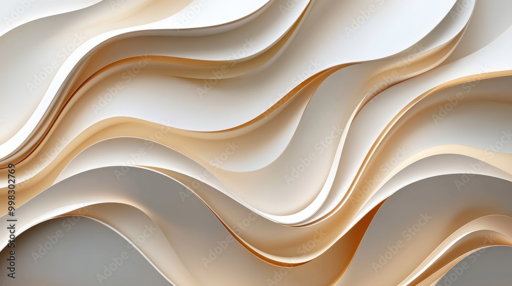 Obraz premium Elegant waves of beige and cream paper gently flow together, creating a harmonious balance of texture and light in a minimalist design