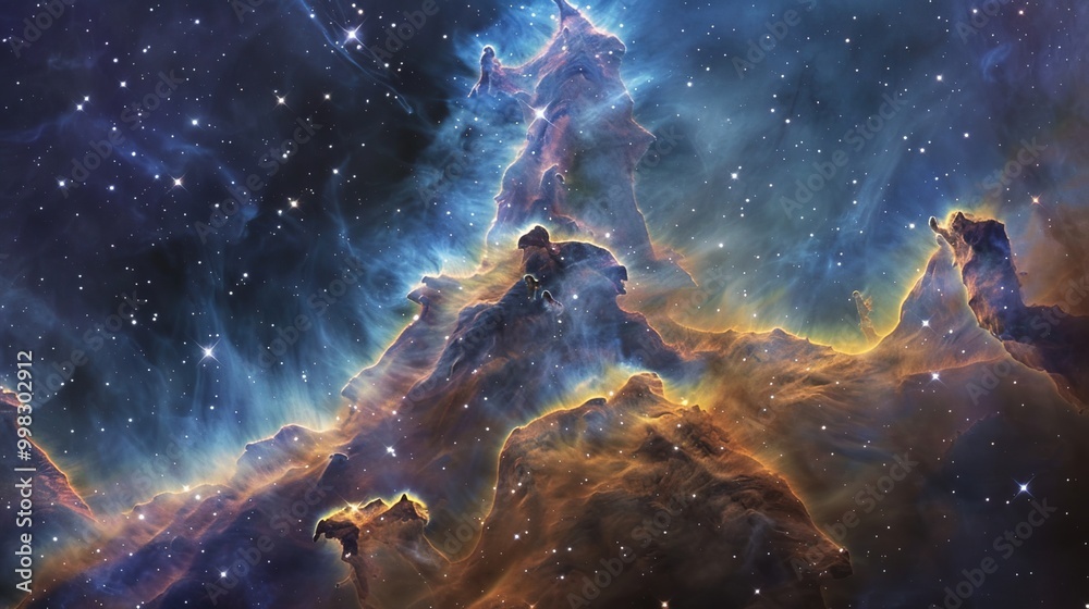 Naklejka premium Illustration of a space cosmic background of supernova nebula and stars, glowing mysterious universe