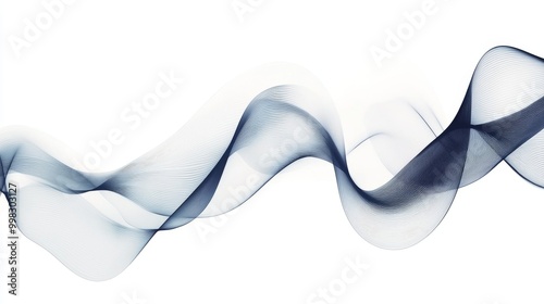 Transparent flowing waveform on white background. Abstract concept and high resolution