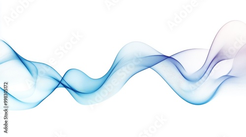 Transparent flowing waveform on white background. Abstract concept and high resolution