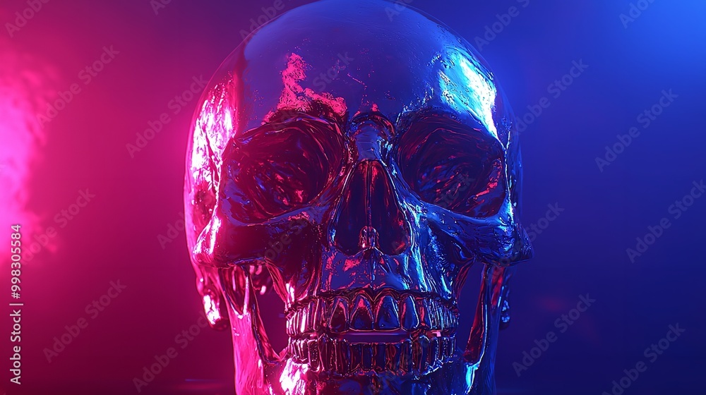 a shiny pink and blue skull
