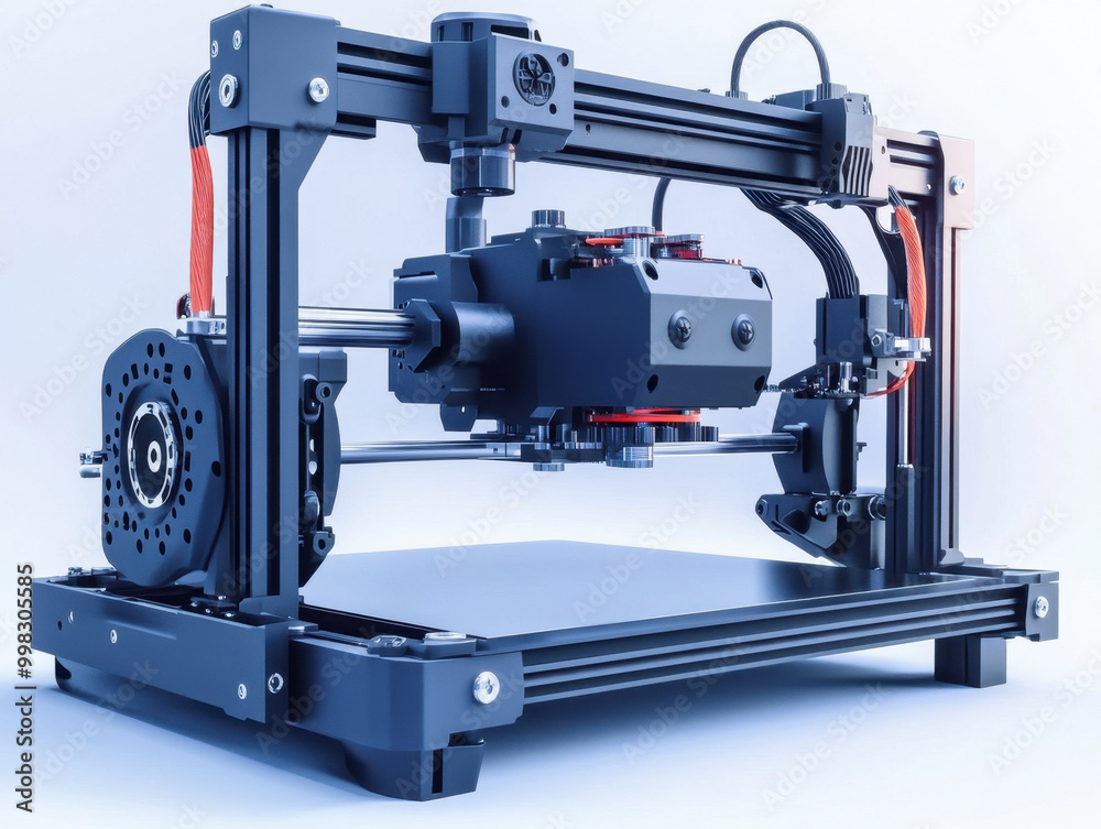 Cutting-edge 3D printers illuminate a modern workspace with vibrant lighting and innovative technology in action Cutting-edge 3D printers illuminate a modern workspace with vibrant lighting and innovative technology in action