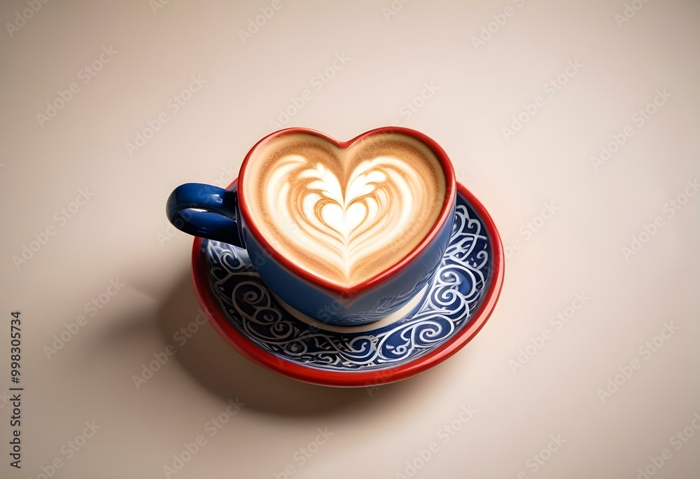 A red ceramic mug filled with a latte or cappuccino A red ceramic mug filled with a latte or cappuccino