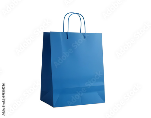 Blue paper shopping bag, PNG file of isolated cut-out object on transparent background