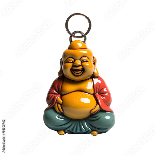 A cheerful Buddha keychain symbolizing happiness and prosperity, perfect for adding a touch of joy to your everyday items.,trasparent background photo