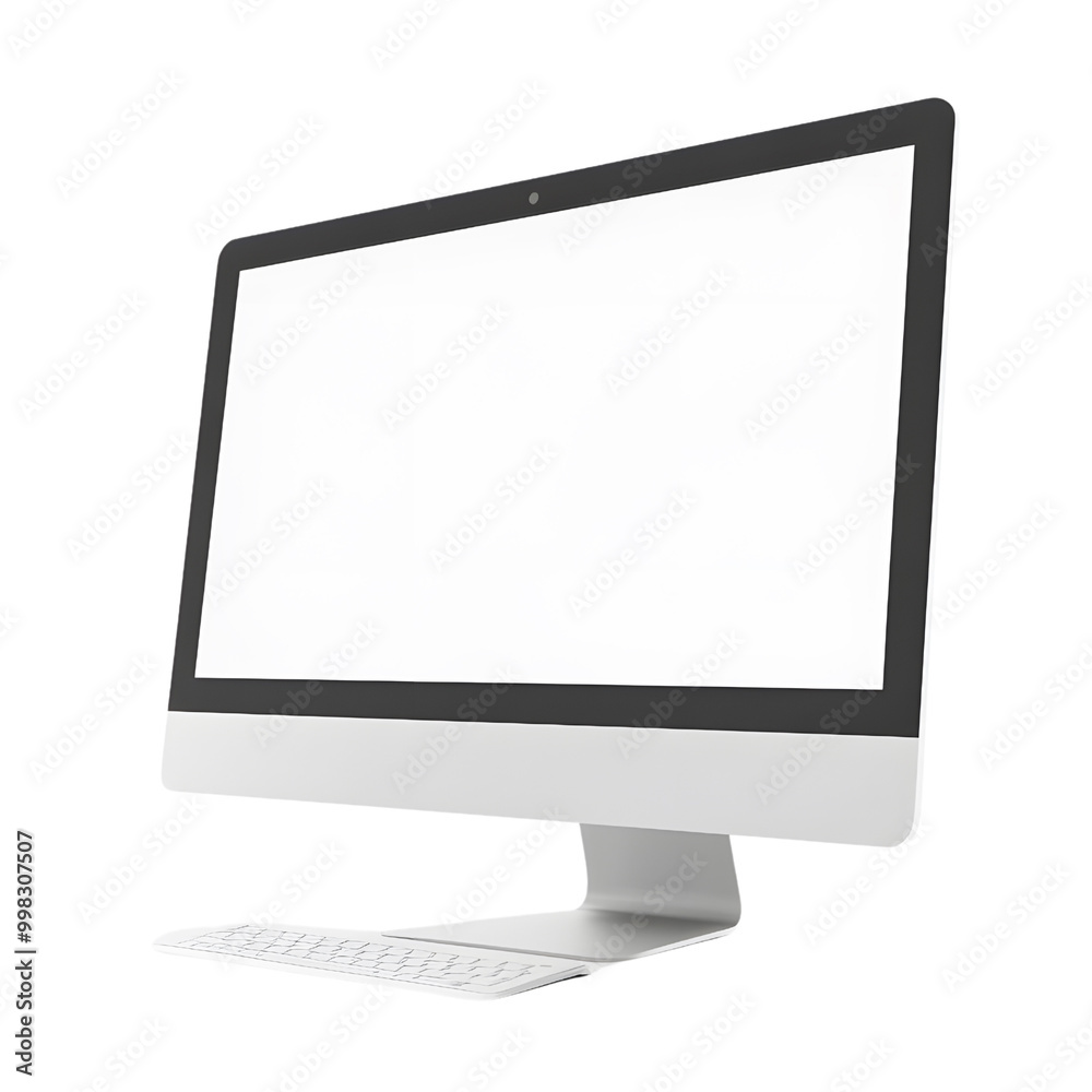 A sleek, modern computer monitor with a minimalist design, featuring a blank screen and a wireless keyboard, set against a black background. A sleek, modern computer monitor with a minimalist design, featuring a blank screen and a wireless keyboard, set against a black background.