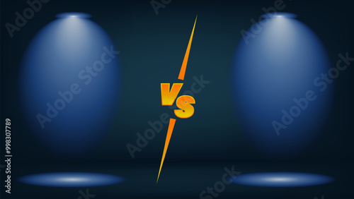 versus vs screen with two Bright lighting with spotlights.spotlight shines on the stage.