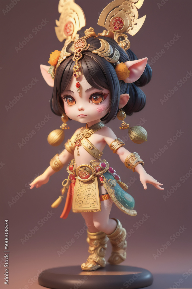 Fototapeta premium Chibi style asura from chinese mythology god of wealth