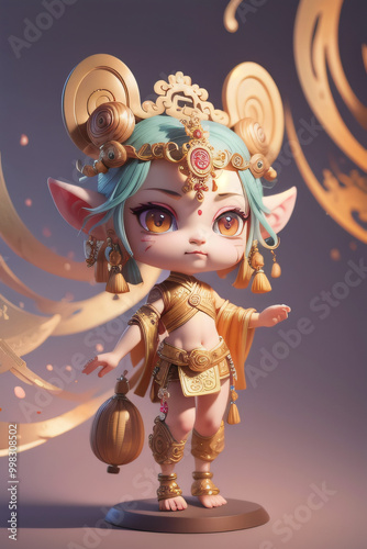 Chibi style asura from chinese mythology god of wealth