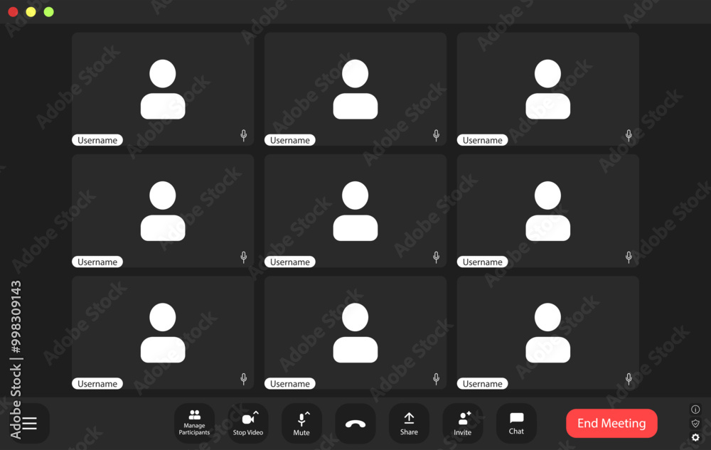 Video conference user interface, video conference calls window overlay. Video conference user interface, video conference calls window overlay.