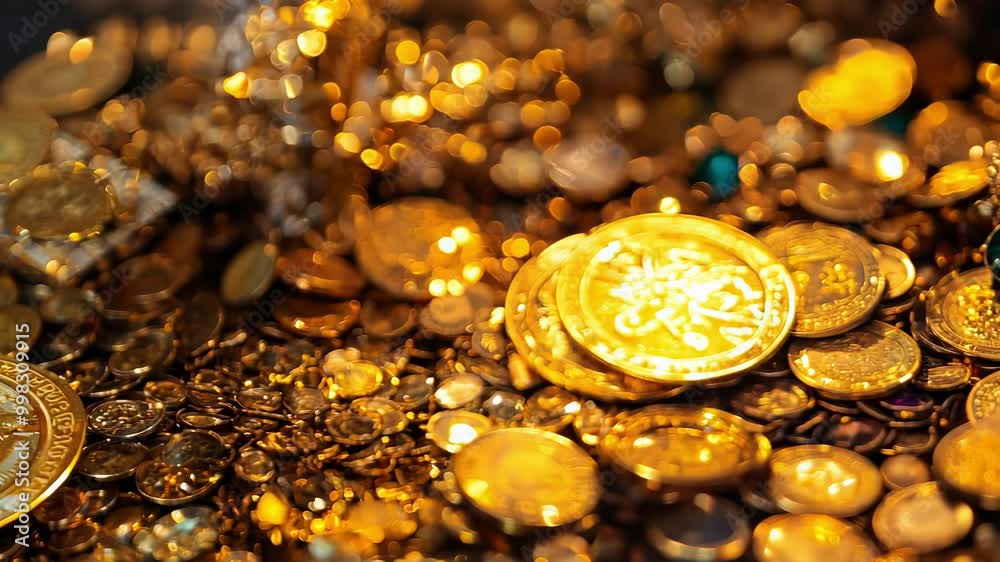 A Splendid Treasure Trove Abounding with Golden Coins and Precious Jewels A Splendid Treasure Trove Abounding with Golden Coins and Precious Jewels