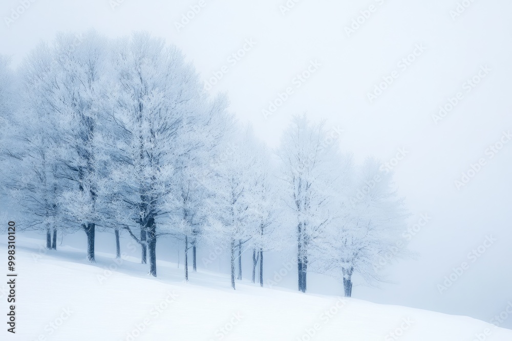 Snowy Forest Trees Under a Misty Sky Snowy Forest Trees Under a Misty Sky