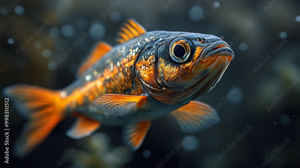 Close-Up of a Vibrant Goldfish Swimming in Water Close-Up of a Vibrant Goldfish Swimming in Water