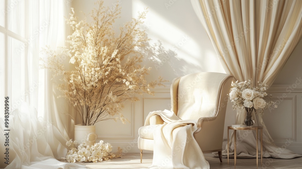 Elegant backdrop in gold, beige, and white hues, exuding sophistication and luxury. Elegant backdrop in gold, beige, and white hues, exuding sophistication and luxury.