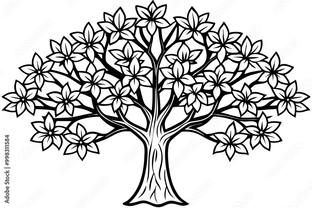 Monochrome Blossoming Tree Illustration with Artistic Flair