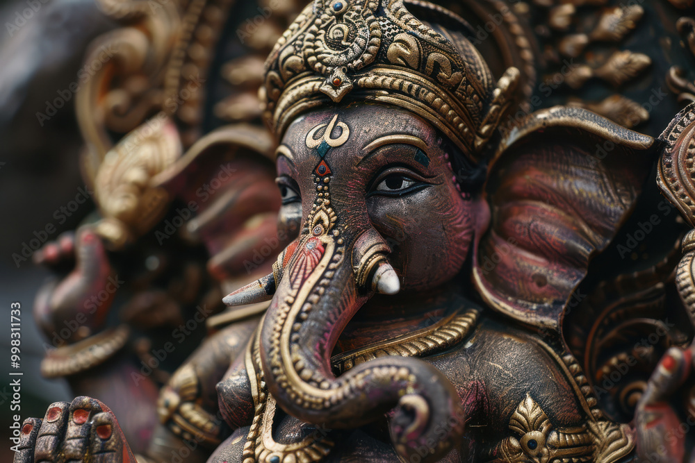 close up horizontal image of a statue of lord ganesh outside a hindu temple close up horizontal image of a statue of lord ganesh outside a hindu temple