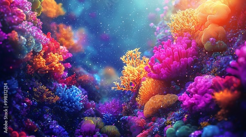 Galactic reef, cosmic corals, star blooms, 3D illustration