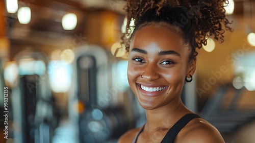 Empowered Trainer: African American Woman in Gym Portrait, Emphasizing Fitness and Strength